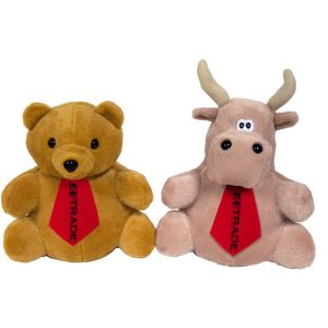 10" Reversible Tan Bear/Bull with ties andone color imprints