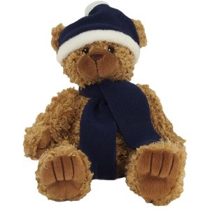 8" Bear with Navy Blue Winter Hat and Scarf
