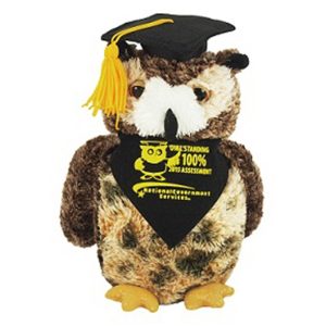 8" Osmond Owl w/Grad cap, Bandana and 1 color imprint