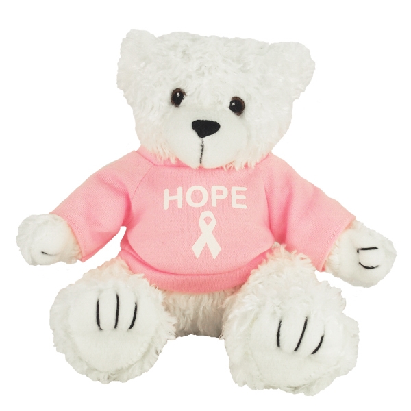 8" White Curly Bear with Shirt and 1 Color Imprint
