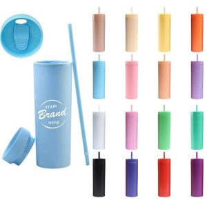 16Oz Skinny Acrylic Tumbler With Lid And Straw