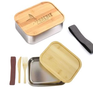 Sophisticate Stainless Steel and Bamboo Bento Box