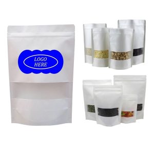 White Kraft Zipper Paper Bag w/ Frosted Window