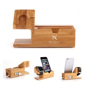 Bamboo Wood Charging Dock Station w/ USB Ports