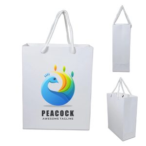 Vertical White Paper Euro Tote Bag w/ Cotton Rope Handles