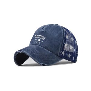 Embroidered American Flag Pentagram Mesh Cap