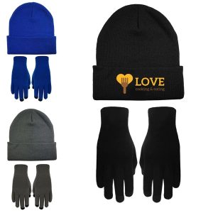 Knit Roll Beanie Cap with Glove