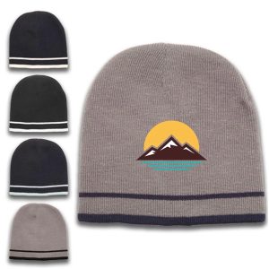 Double Striped Beanie W/ Embroidery