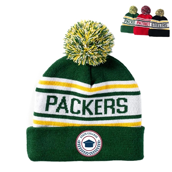 Knit Beanie W/ Pom