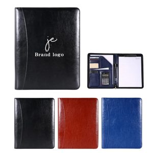 A4 Leather Zippered Portfolio Folder W/ Multi Compartments