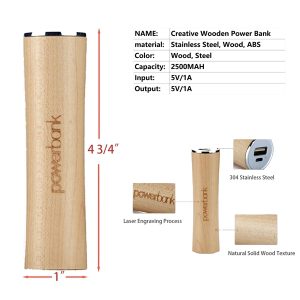 Cylindrical Bamboo Wood Power Bank