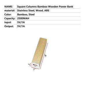Square Prismatic Bamboo Wood Power Bank