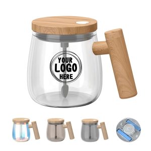 Self-Stirring Mug W/Wooden Handle and Lid