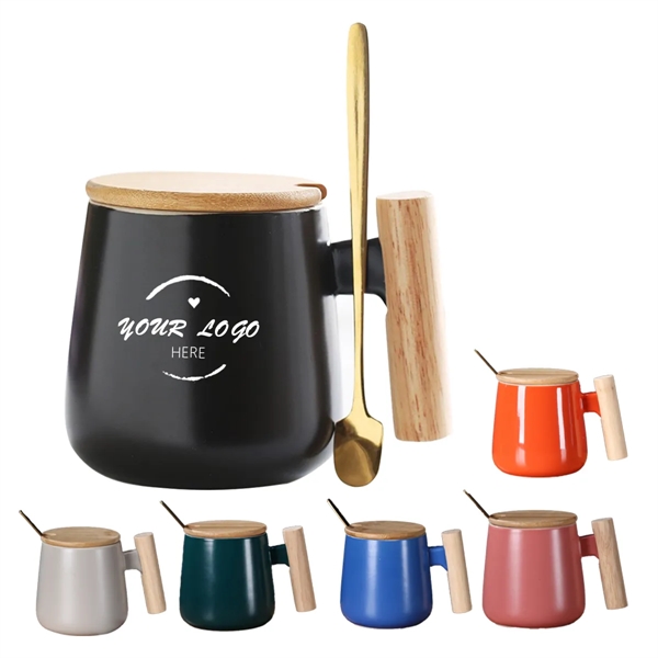 Ceramic Tea Mug W/ Wooden Handled and Lid