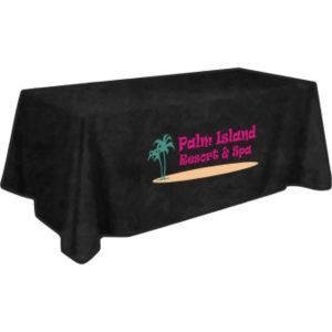 Tablecloth fits a standard 8' table. 156" x 90"