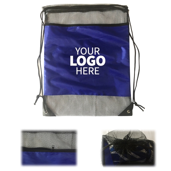 Nylon Mesh Drawstring Backpack / Laundry Bag