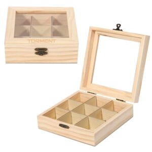 See Through 9 Wooden Tea Case w/ Glass Top