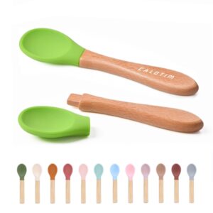 Baby Feeding Silicone Spoon W/  Wooden Handle
