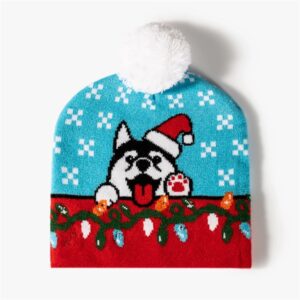 Pom-Pom Jacquard Beanie With LED Light