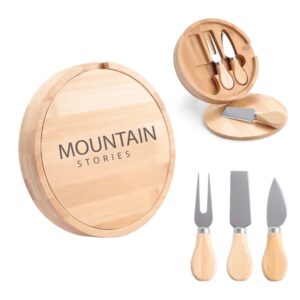 Round Mini Bamboo Cheese Board Knife Set