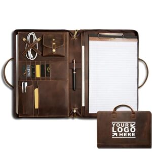 Real Leather Briefcase Document Bag with Writing Paper Pads