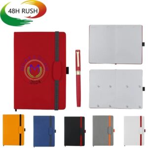 Business PU Soft Leather A5 Notepad w/ Strap and Pen Set