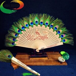 Customized Foldable Hollow Peacock Feather Fans
