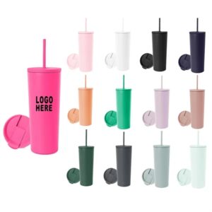 24 oz Vacuum Insulation Travel Tumbler with 2 Lids and Straw