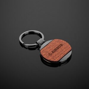Newcastle Gunmetal andamp; Wood Round Key Chain