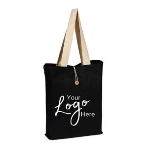 Button-Up Tote Bag w/ Natural Handles 15" x 16" x 3"