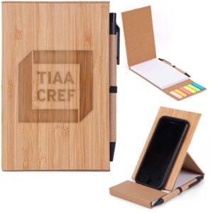 4x6 Bamboo Phone Holder Notepad andamp; Pen Set with Sticky Notes