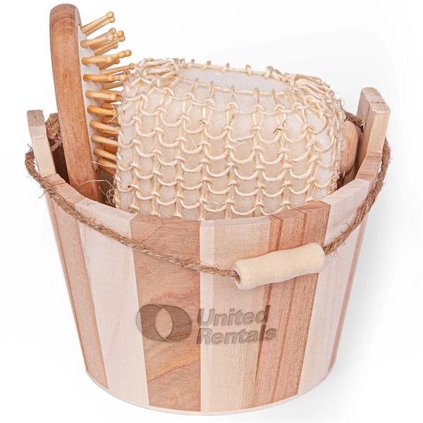 Bamboo Bucket Bath and Massage Set - 5pcs