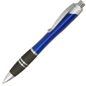 Silver Accent Plastic Pen w/ Rubber Grips andamp; Colorful barrel