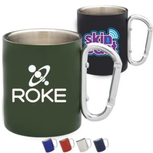 10 oz Stainless Steel Coffee Mugs w/ Custom Logo andamp; Carabiner
