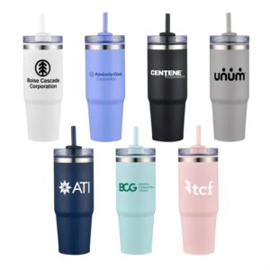30oz. Dual Wall Stainless Steel andamp; PP Tumbler with Clear Lid