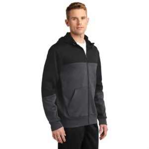 Sport-Tek Tech Fleece Colorblock Full-Zip Hooded Jacket.