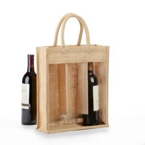 Eco-Friendly Jute Bag with Clear Front for Bottles