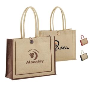 Jute Tote with Cotton Handles andamp; Secure Closure
