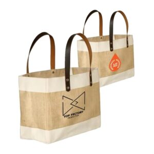 Stylish Laminated Jute andamp; Cotton Tote with Leather Handles
