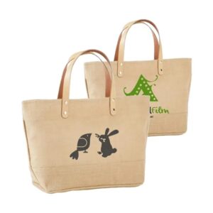 Compact Jute Tote with Leather Handles andamp; Secure Closure