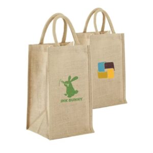 Eco-Friendly Jute Bag with Solid Front for 4 Bottles
