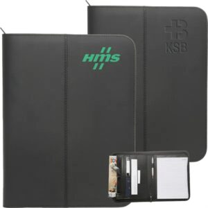 Premium Zippered Leather Portfolio w/ Pen Loop andamp; Two Pockets