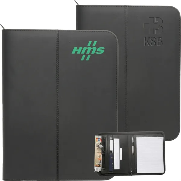Premium Zippered Leather Portfolio w/ Pen Loop andamp; Two Pockets