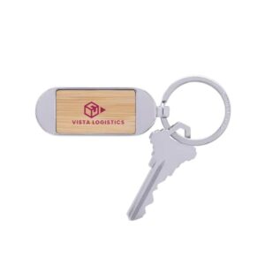 Bamboo andamp; Metal Oval Keychain
