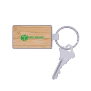 Bamboo andamp; Metal Rectangle Keychain
