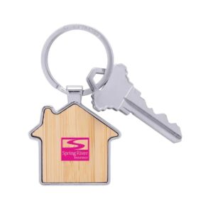 Bamboo andamp; Metal House Keychain