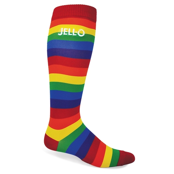 Flat Knit Rainbow Knee High Socks With Direct Embroidery