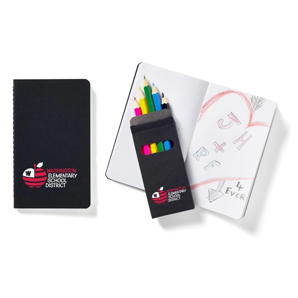 Black Mini Notebook andamp; 6-Color Pencil Set