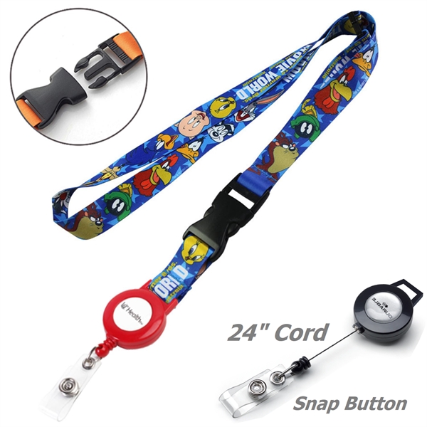 Dye-Sublimation Badge Reel Lanyard Combo w/ Buckle Release