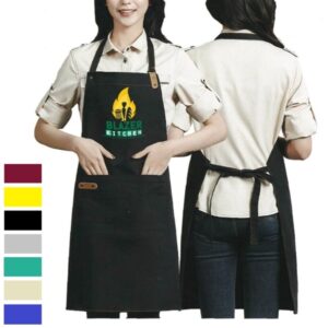 14 oz. Canvas Kitchen Apron w/ Leather accent andamp; 2 pockets